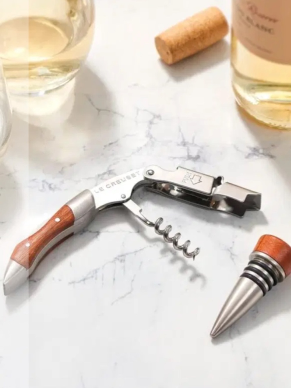 Le Creuset Corkscrew and Bottle Stopper Set NIB